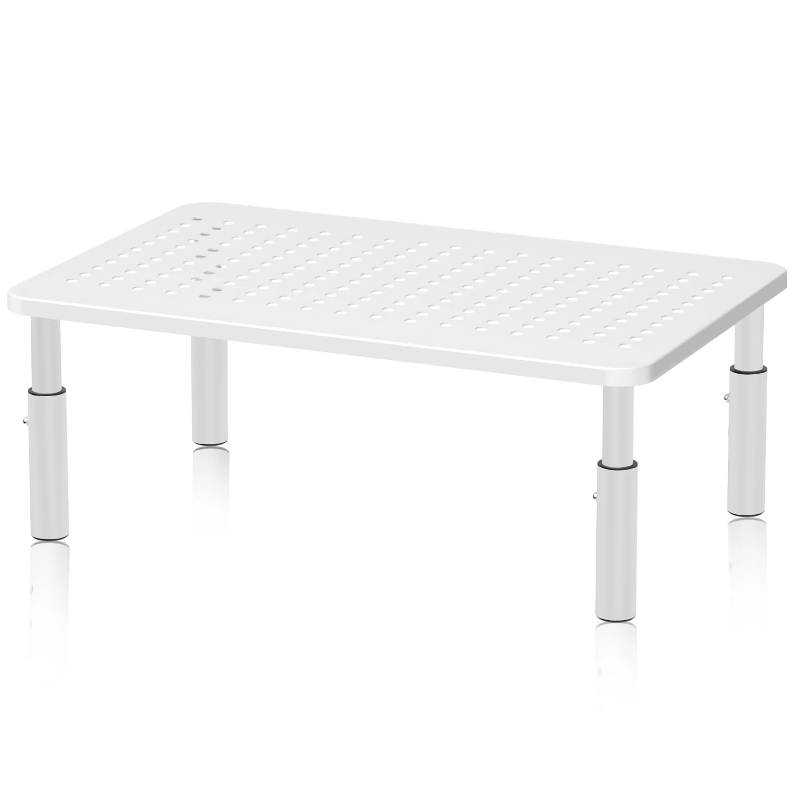 Bracwiser Monitor Stand Riser, White Metal Computer Stand, 3 Height Adjustable Screen Riser with Mesh Platform for PS4, Laptop, Printer, Notebook and All Flat Screen, Holds Up to 20KG
