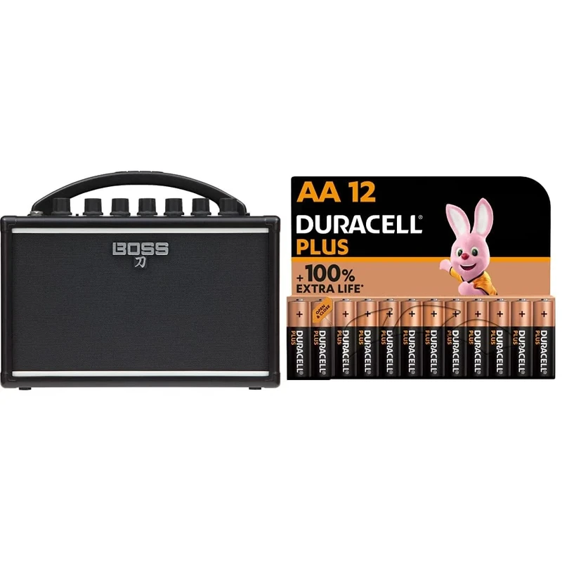 BOSS Ktn-Mini Katana Portable Guitar Amplifier, A Compact, Go-Anywhere Amp That Runs On Batteries - Rich, Full Sound & Duracell Plus AA Alkaline Batteries [Pack of 12], 1,5V LR6 MN1500