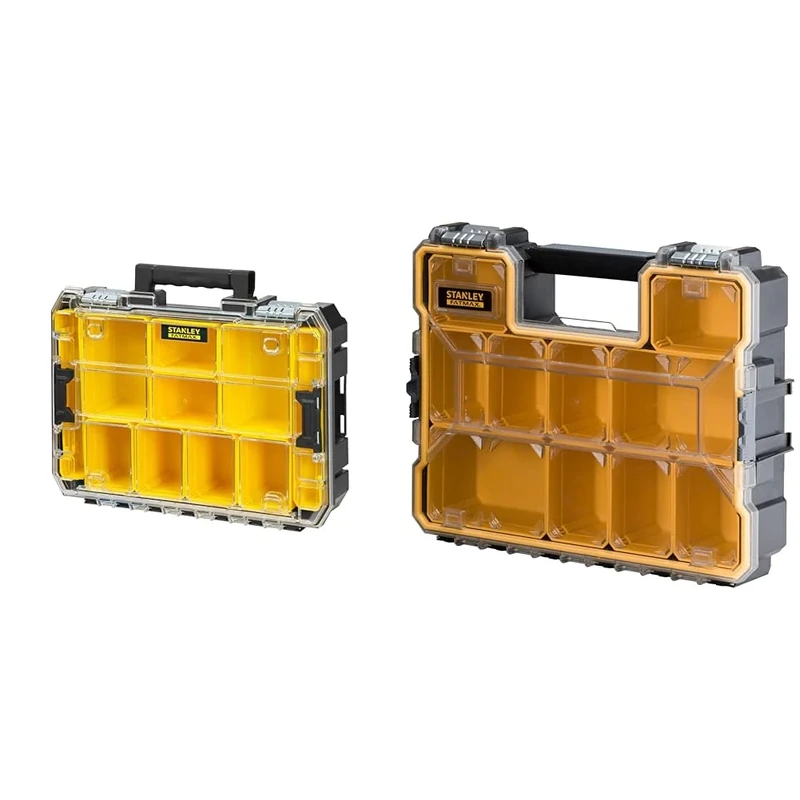 Stanley FatMax FMST82967-1 Stackable Tool Box with Transparent Lid and 10 Sorting Inserts of Different Sizes, Can be Combined with Other TSTAK Boxes & 1-97-518 Fatmax Deep Pro Organiser