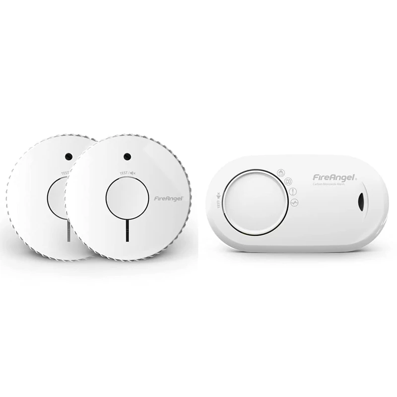 FireAngel Optical Smoke Alarm with 5 Year Replaceable Batteries, FA6615-R-T2 (ST-625 replacement, new gen) - Twin Pack & FA3820 10 Year Sealed Battery Alarm Carbon Monoxide, Clear