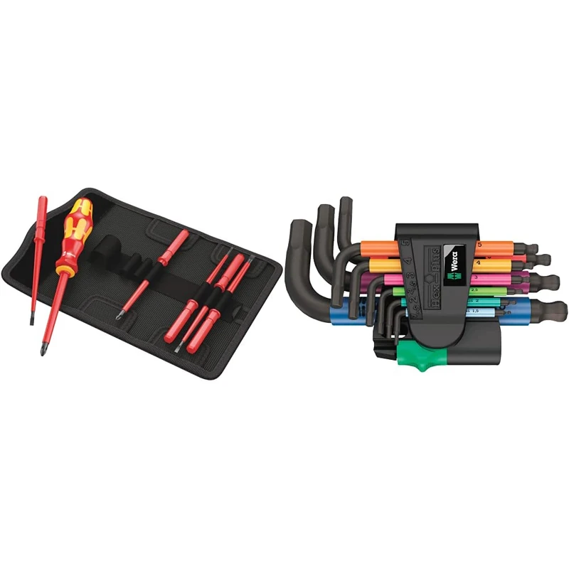 Wera Kraftform Kompakt VDE 7 Universal 1 Interchangeable Screwdriver Set, PZ/SL, 7pc, 05003472001 & 05133164001 950/9 Hex-Plus Multicolour 2 L-Key Set