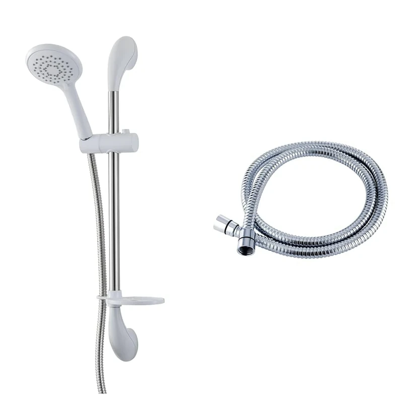 Triton Deluxe Shower Kit - White & 1.25m Anti-Twist Shower Hose - Chrome