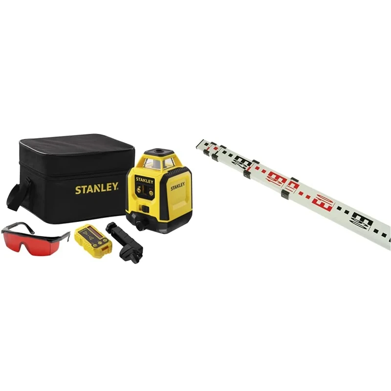 STANLEY Horizontal Self-Leveling Rotary Laser & INT177162 5 Section 5m Grade Rod Aluminium (UK)