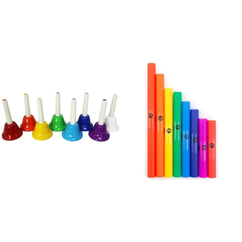 A-Star Coloured Metal Diatonic Hand Bells Set of 8 Notes, Educational Percussion Musical Instruments for Children & Mad About MT-D-8 Tuned Percussion Tube Set C Major Diatonic Scale Set, 8 Notes