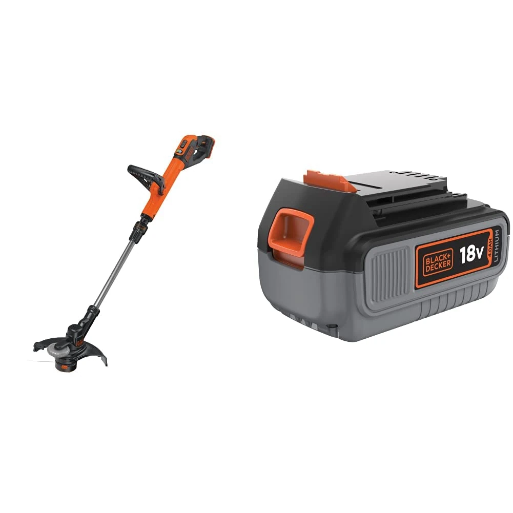 BLACK+DECKER Cordless Grass String Trimmer 28 cm Bare Unit 18 V Battery Not Included STC1820PCB-XJ & BL4018-XJ 4.0 Ah Lithium Ion Battery, 18 V