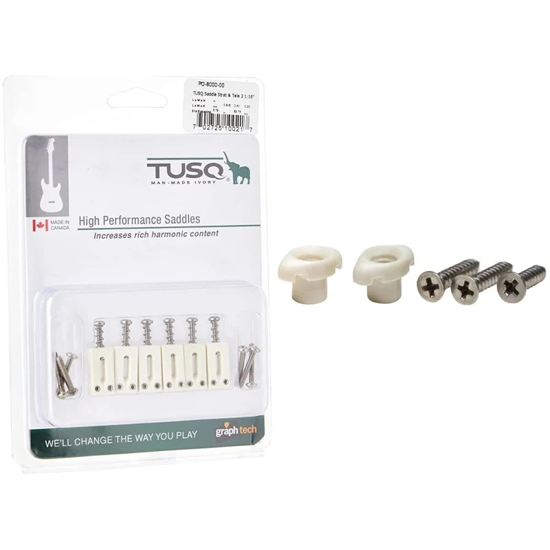 GRAPHTECH TUSQ SADDLE - ST AND TC 2 1/16inch SPACING -6 PCES & Tusq Xl Sleek String Tree With Chrome Screws, PQL-7004-00
