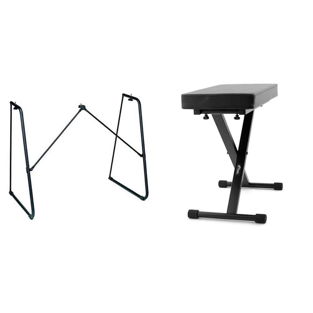 Yamaha L-2C Keyboard Stand, Foldable and Practical Instrument Stand with a Sturdy Design, in Black & Tiger PST7-BK Keyboard Bench, Piano Stool – 4 Height Adjustable and Foldable X-Frame Seat