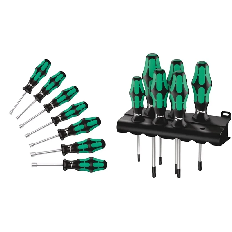 Wera 395 HO/7 SM Kraftform Hollow Shaft Nutspinner Set, 7pc, 05029510001 & 367/6 TORX® Kraftform Screwdriver Set with Rack, 6pc, 05028062001