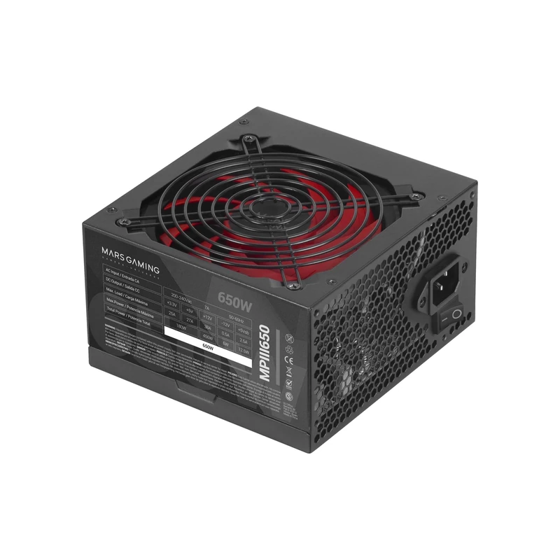 Mars Gaming MPIII650, PC ATX 650W Power Supply, 5 Years Warranty, 85% Efficiency, Digital APFC System, 120mm AI-RPM FDB Fan, DC-DC and SMD Technologies, Extra-Long Flat Cables, Black