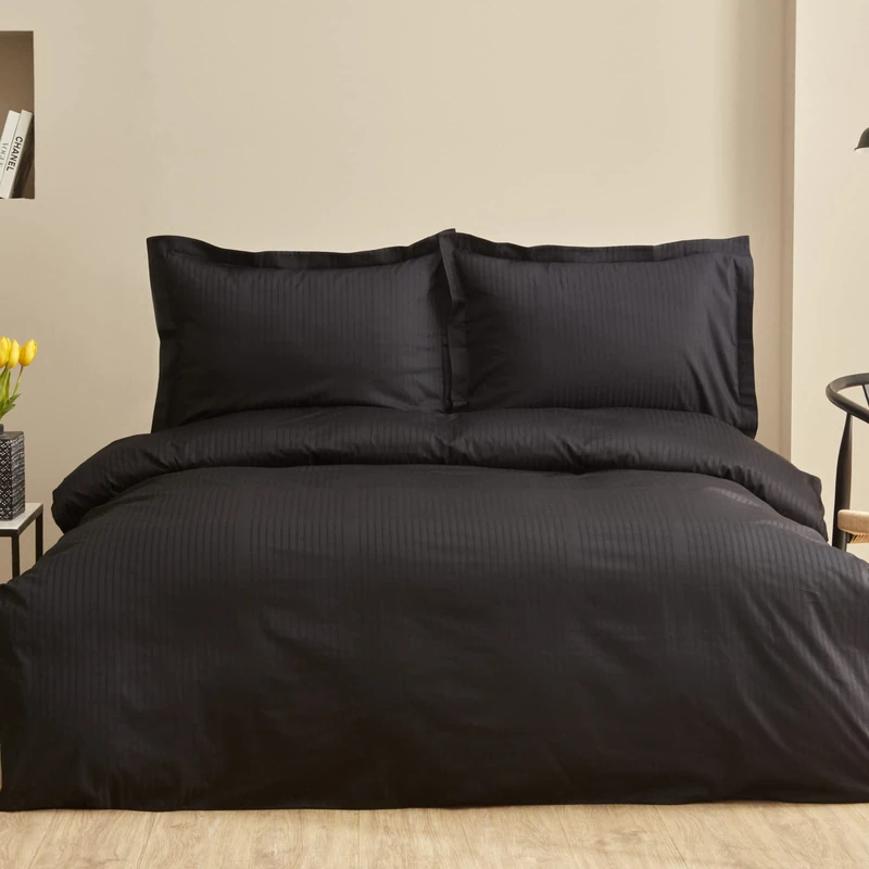 Karaca Home Uniq 100% Cotton Satin Single Duvet Cover Set, Black