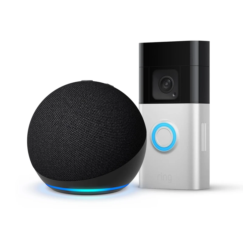 Ring Battery Video Doorbell Plus by Amazon + Echo Dot (5th generation, 2022 release)| Wireless Video Doorbell Camera with 1536p HD Video, Head-To-Toe View, Colour Night Vision, Wi-Fi, DIY
