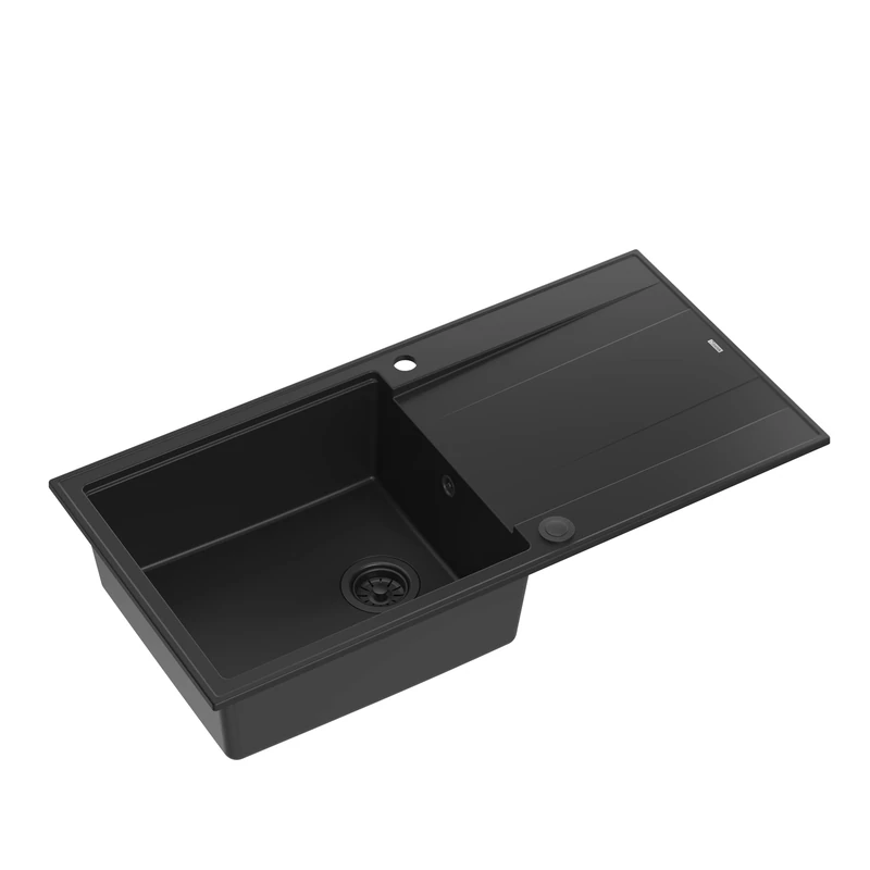 QUADRON Evan 146 XL Pure Carbon Sink, Granite Sink, with Manual Siphon and Draining Board, 1 Basin, Pure Carbon