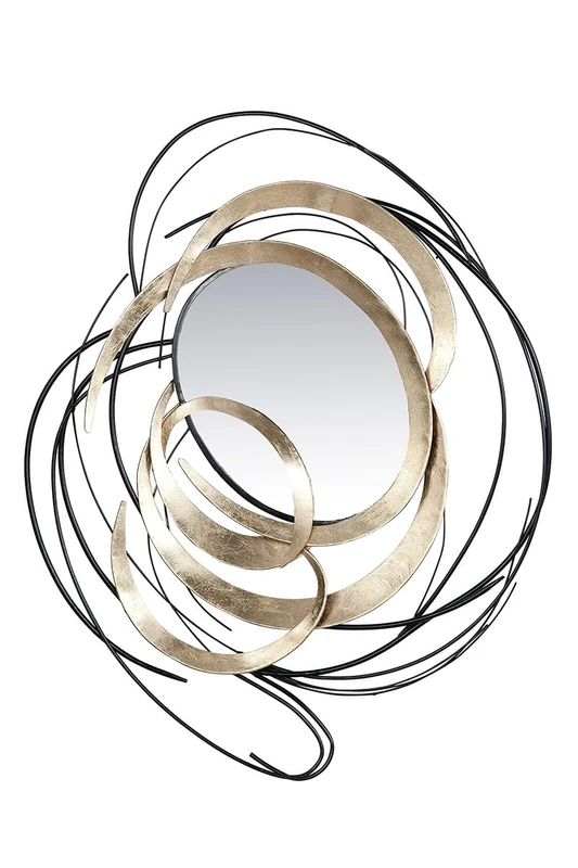 GILDE Decorative Wall Relief XXL - Large Metal Picture with Mirror - Wall Decoration Living Room - Gift and Decoration - Colours: Black Gold - 115 x 90 cm