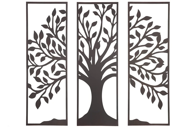 GILDE Wall Relief 3-Piece Tree Metal Brown 90 x 90 cm Wall Decoration Artwork Living Room Decoration Design