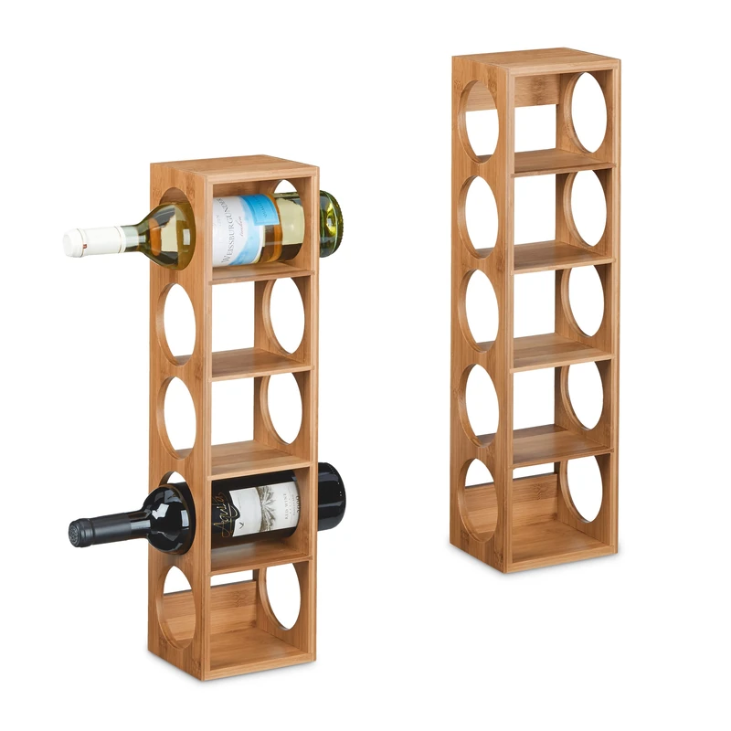 Relaxdays Set of 2 Wine Racks for 5 Bottles, Bamboo, HWD: 53 x 14 x 12 cm, Home, Kitchen & Bar, Bottle Holder, Natural