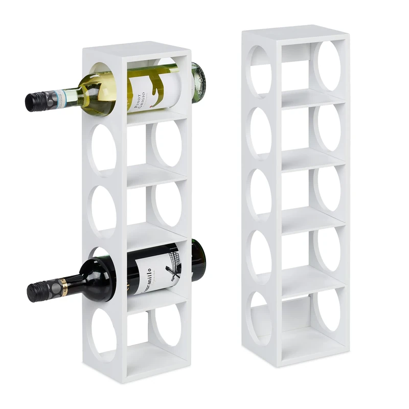 Relaxdays Set of 2 Wine Racks for 5 Bottles, Bamboo, HWD: 53 x 14 x 12 cm, Home, Kitchen & Bar, Bottle Holder, White