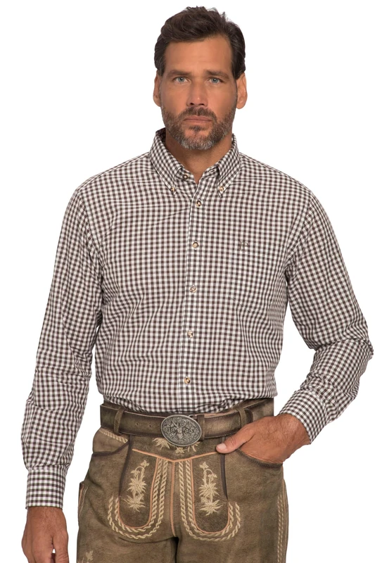 JP 1880 Men's Checked Shirt, Dark Brown, 7XL