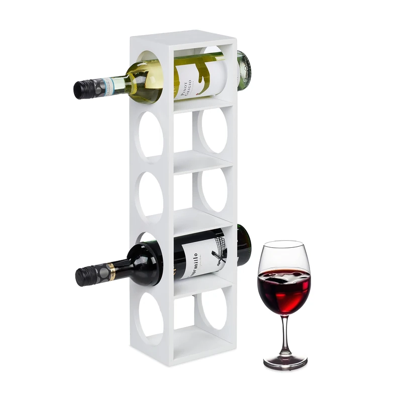 Relaxdays Wine Rack for 5 Bottles, Bamboo, HWD: 53 x 14 x 12 cm, Home, Kitchen & Bar, Free-Standing Bottle Holder, White