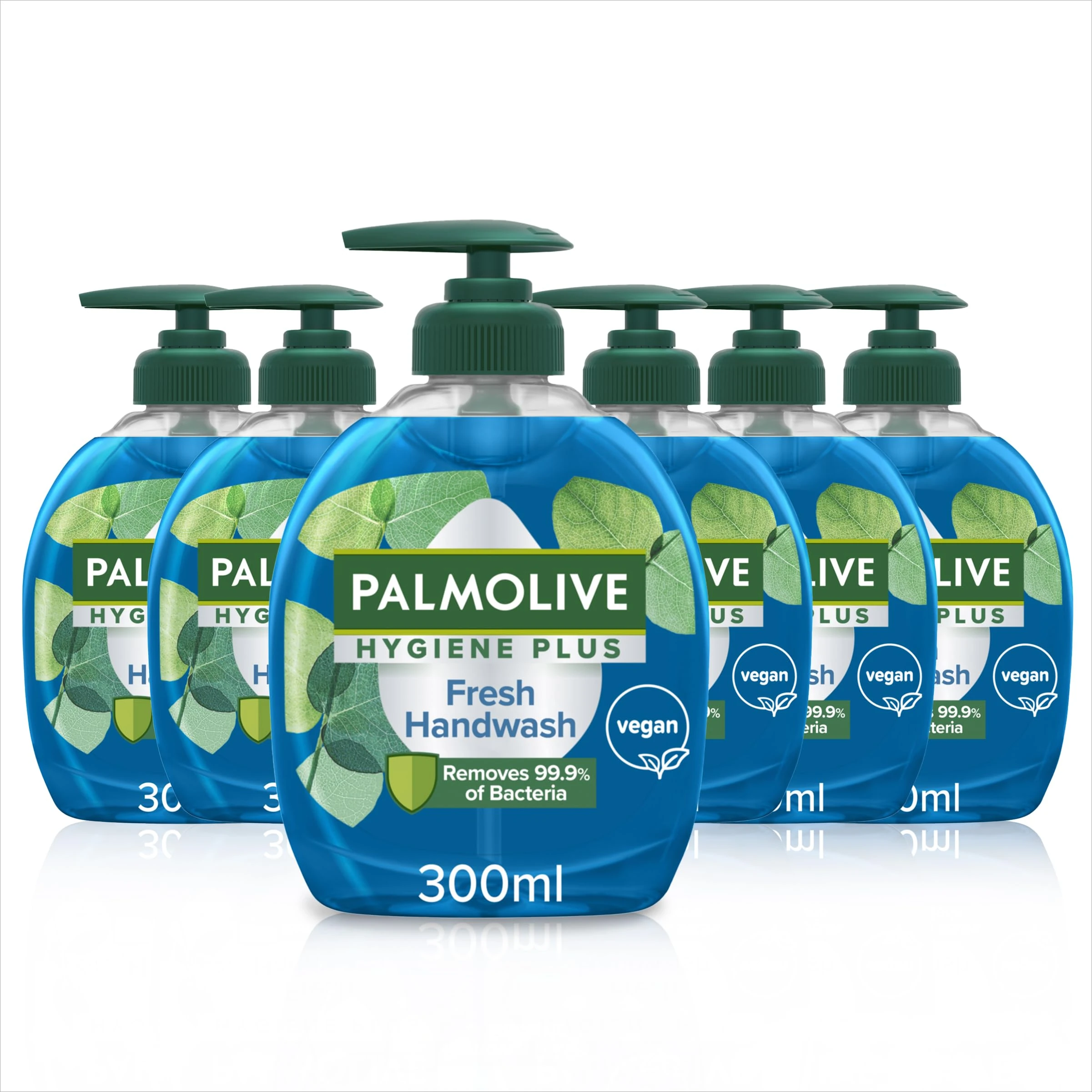 Palmolive Hygiene Plus Fresh Antibacterial Hand Soap 6 x 300ml, antibacterial soap, with a natural antibacterial ingredient, contains eucalyptus extract, with skin moisturisers, vegan hand wash