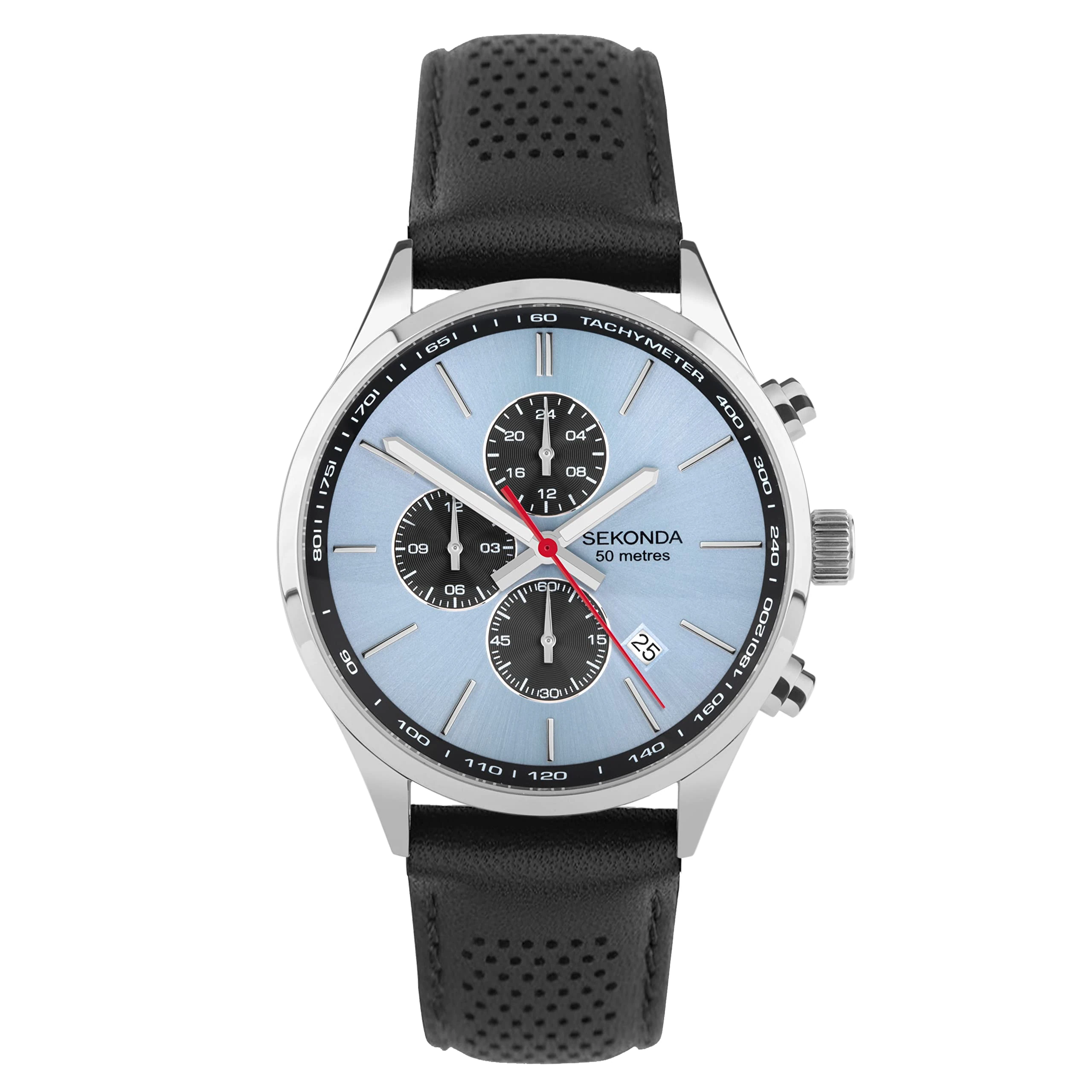 Sekonda Endurance Mens 44mm Quartz Watch in Blue with Analogue Date Display, and Black Leather Strap 30106