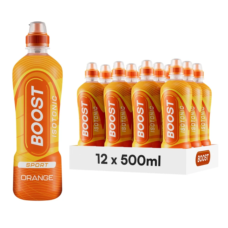 Boost Sports Drink Orange Flavour 12 Isotonic Drink with Vitamin B12 and B6 Electrolyte Drink Maximum Hydration Drinks Low Calorie Vegan Adult Soft Drinks Multipacks 12x500ml