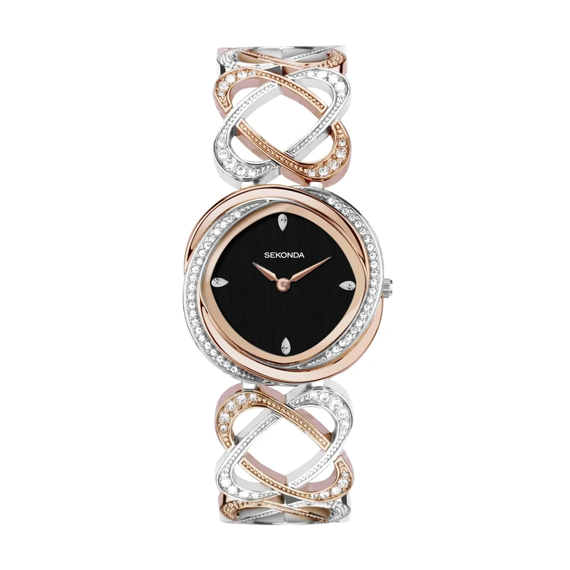 Sekonda Hidden Hearts Ladies 29mm Quartz Watch in Black with Analogue Display, and Two Tone Alloy Strap 40508