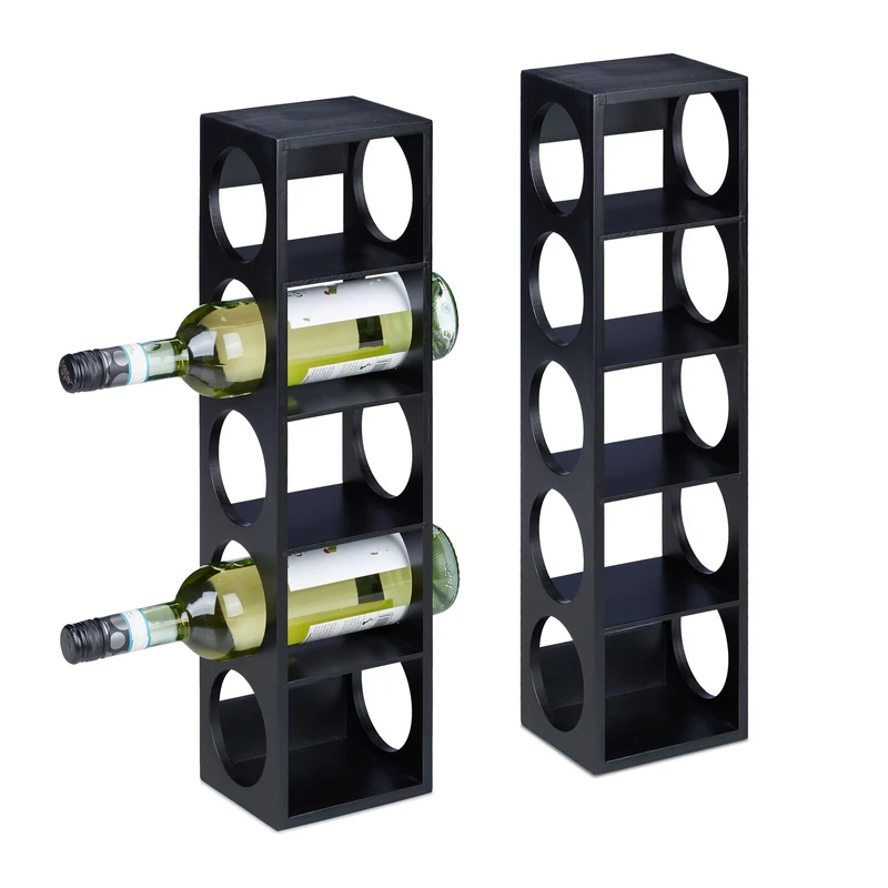 Relaxdays Set of 2 Wine Racks for 5, Bamboo, HWD: 53 x 14 x 12 cm, Home, Kitchen & Bar, Bottle Holder, Black