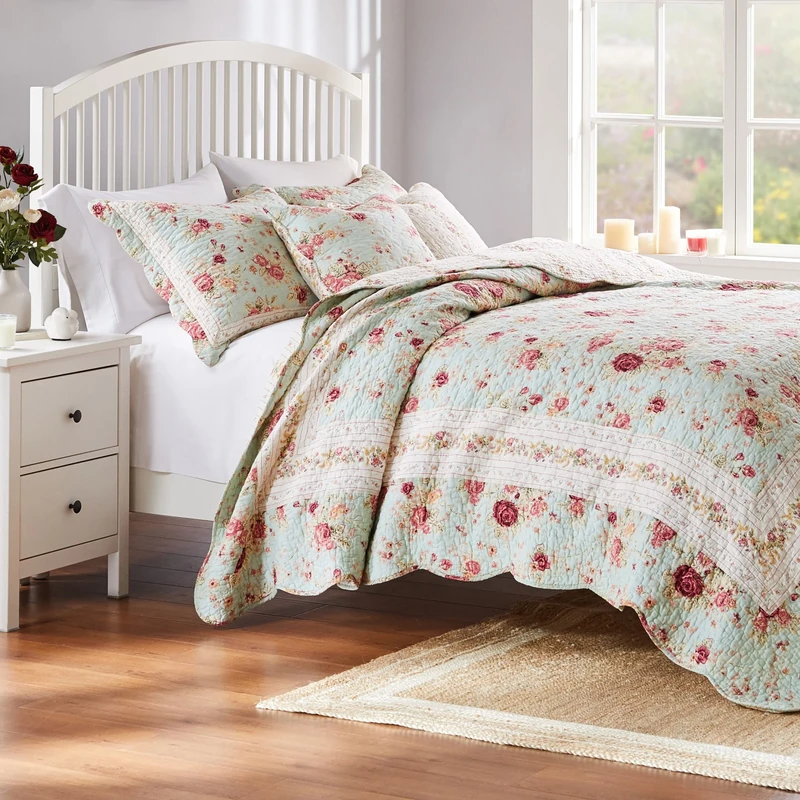 Greenland Home Antique Rose 100% Cotton Quilt Set, Full/Queen (5 Piece), Blue