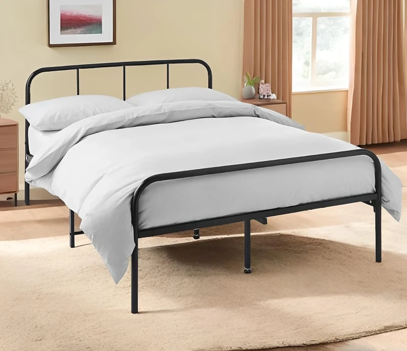 House Of Home | Extra Strong Black Double Metal Bed Frame with Rounded Headboard - Easy Assembly Bed Base, Storage Bed with Sturdy Tube Slats & Center Support Legs - 6ft x 4.6ft…