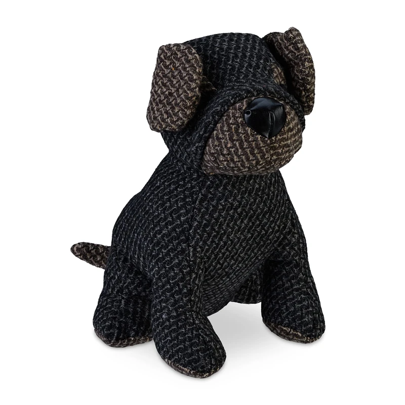 Relaxdays Doorstop Dog, Fabric & Sand, Floor Buffer, Inside, HWD: 23.5 x 18 x 22 cm, Decorative Bag Animal, Grey/Brown, Polyester