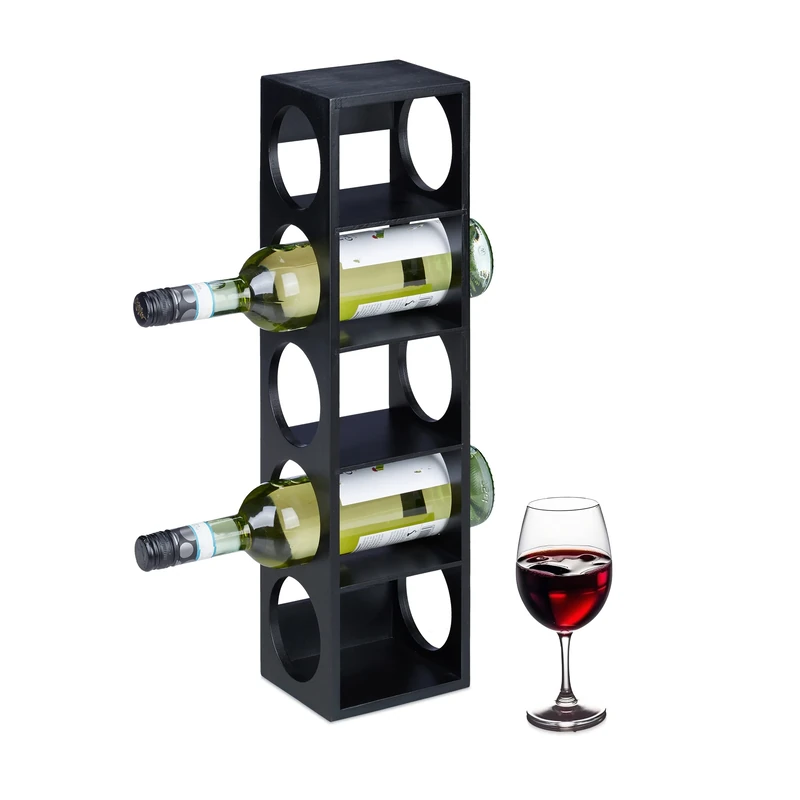 Relaxdays Wine Rack for 5 Bottles, Bamboo, HWD: 53 x 14 x 12 cm, Home, Kitchen & Bar, Free-Standing Bottle Holder, Black
