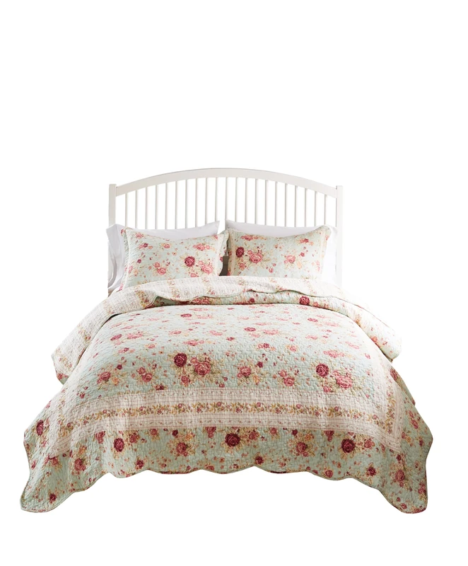 Greenland Home Antique Rose 100% Cotton Heirloom-Quality Quilt Set, 3-Piece Full/Queen, Blue