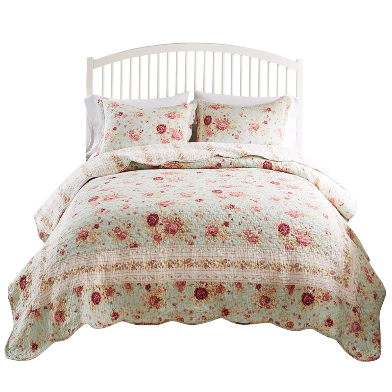 Greenland Home Antique Rose 100% Cotton Quilt Set, Twin/Twin XL (2 Piece), Blue