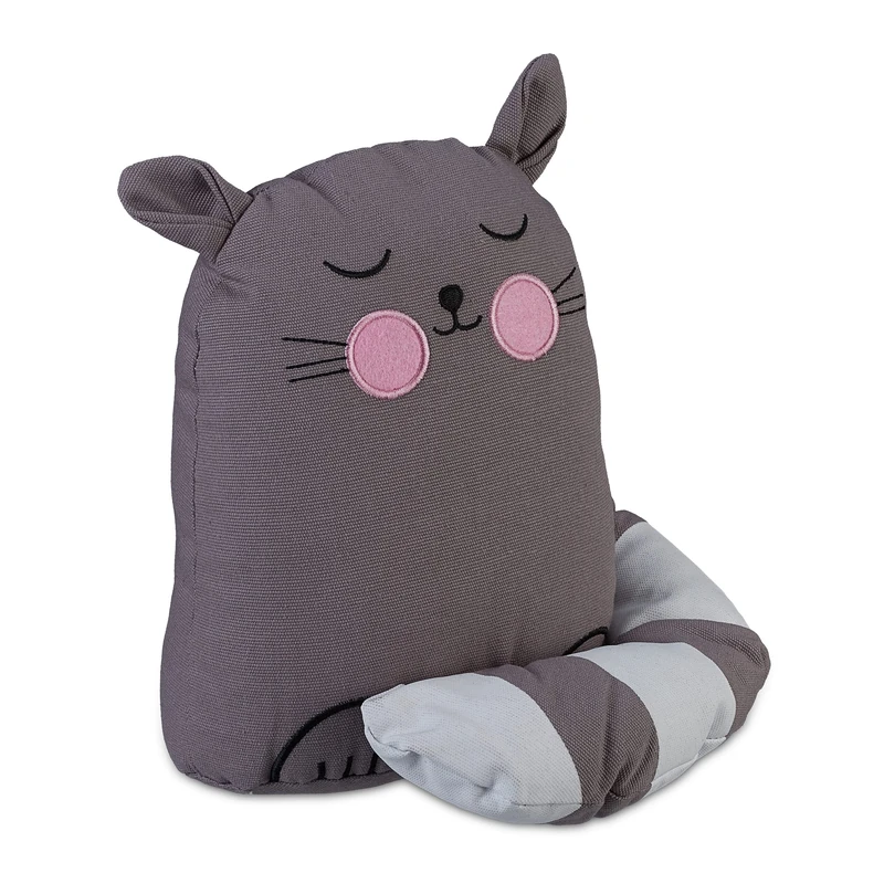 Relaxdays Doorstop Cat, Fabric & Sand, Floor Draft Buffer, Inside, HWD: 22 x 20 x 15.5 cm, Decorative Bag Animal, Grey