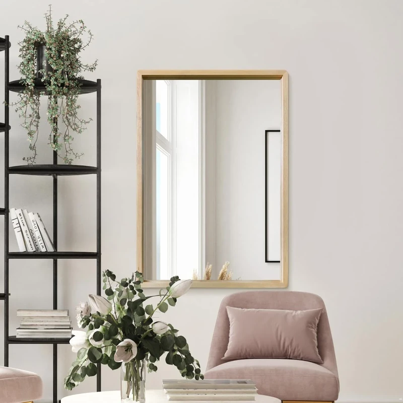 MirrorOutlet The Naturalis - Solid Oak Rounded Corners Modern Wall Mirror 39" X 27.5" (100CM X 70CM) 48m deep frame Premium Mirror Glass with Black Backing. Scandinavian Inspired!,Brown