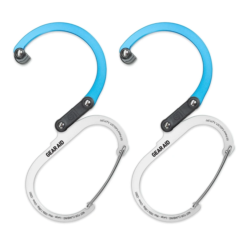 GEAR AID HEROCLIP Carabiner Clip and Hook (Large) for Camping, Backpack, Organization, and Garage, Blue Steel, 2 Pack