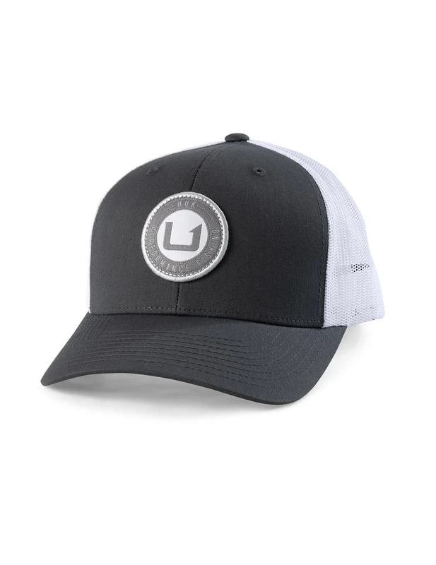 HUK Men's Trucker, Anti-Glare Snapback Fishing Hat Cap, Circle Change-Volcanic Ash, One Size