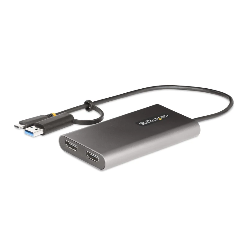 StarTech.com USB-C to Dual-HDMI Adapter, USB-C/A to 2x HDMI Converter, 4K 60Hz, 100W PD Pass-Through, Win/Mac, TAA