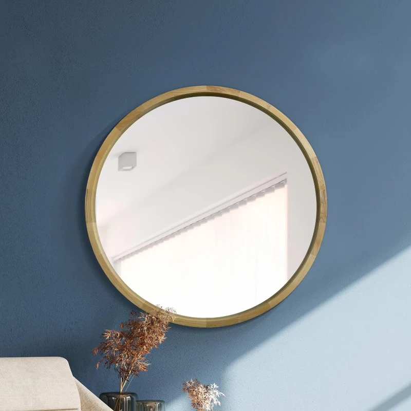 MirrorOutlet The Naturalis - Solid Oak Round Circular Modern Wall Mirror 35" X 35" (90CM X 90CM) 48m deep and 24mm wide frame. Scandinavian Inspired!, Brown