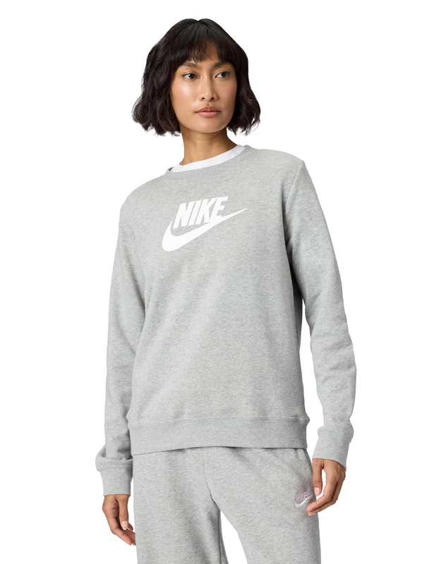 NIKE DQ5832-063 W NSW CLUB FLC GX STD CREW Sweatshirt Women's Dk Gray Heather/White Size M - Image 1