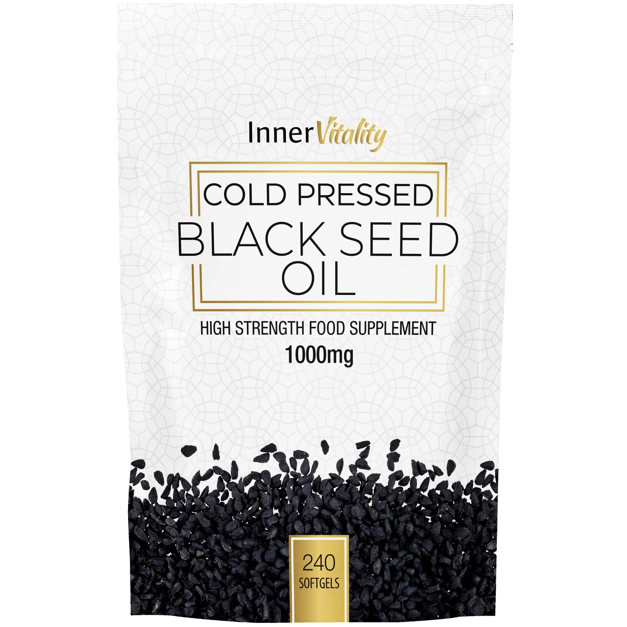 Black Seed Oil 240 Double Strength Capsules - Premium Cold Pressed Virgin Oil, High Strength Thymoquenine 3X% | 1000mg Softgels with Zero Additives (Non-GMO) Made in UK by Inner Vitality