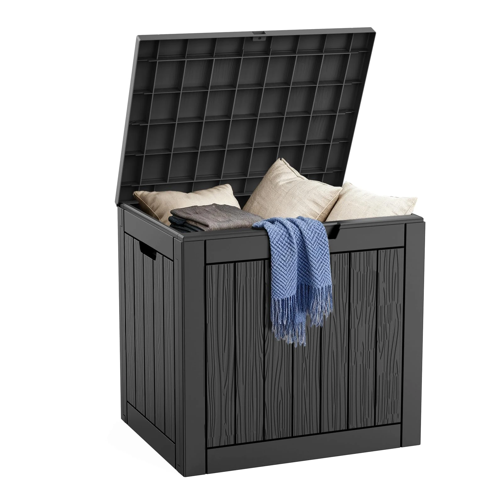 DRATO 30 Gallon Deck Box, Waterproof Resin Large Outdoor Storgae Box for Patio Furniture, Patio Cushions, Gardening Tools, Pool and Sports Supplies, Lockable,Black