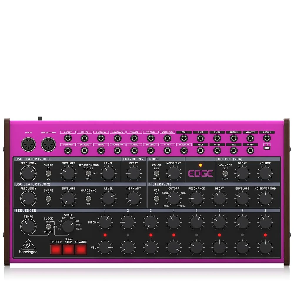 Behringer EDGE Analog Semi-Modular Percussion Synthesizer with 2 Oscillators, Multi-Mode Filter, Dual 8-Step Sequencer and 16-Voice Poly Chain