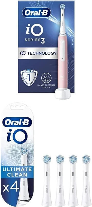 Oral-B iO3 Blush Pink + iO Ultimate Clean White Toothbrush Heads 4 Pack