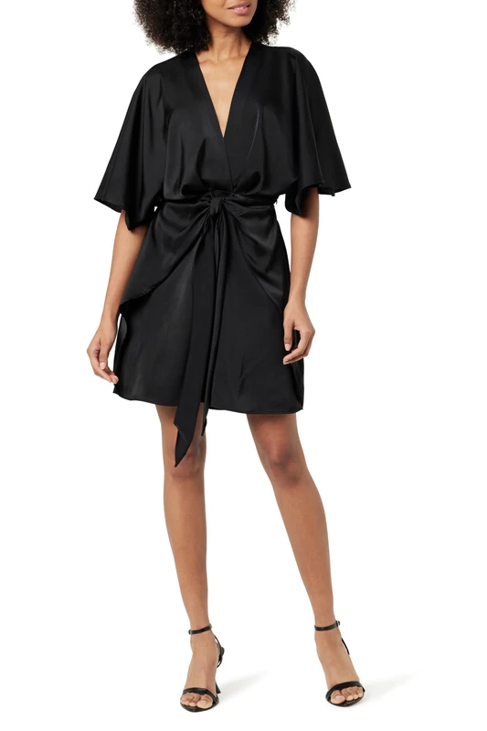 The Drop Women's Estelle Deep V-Neck Front-Tie Mini Dress, Black, L