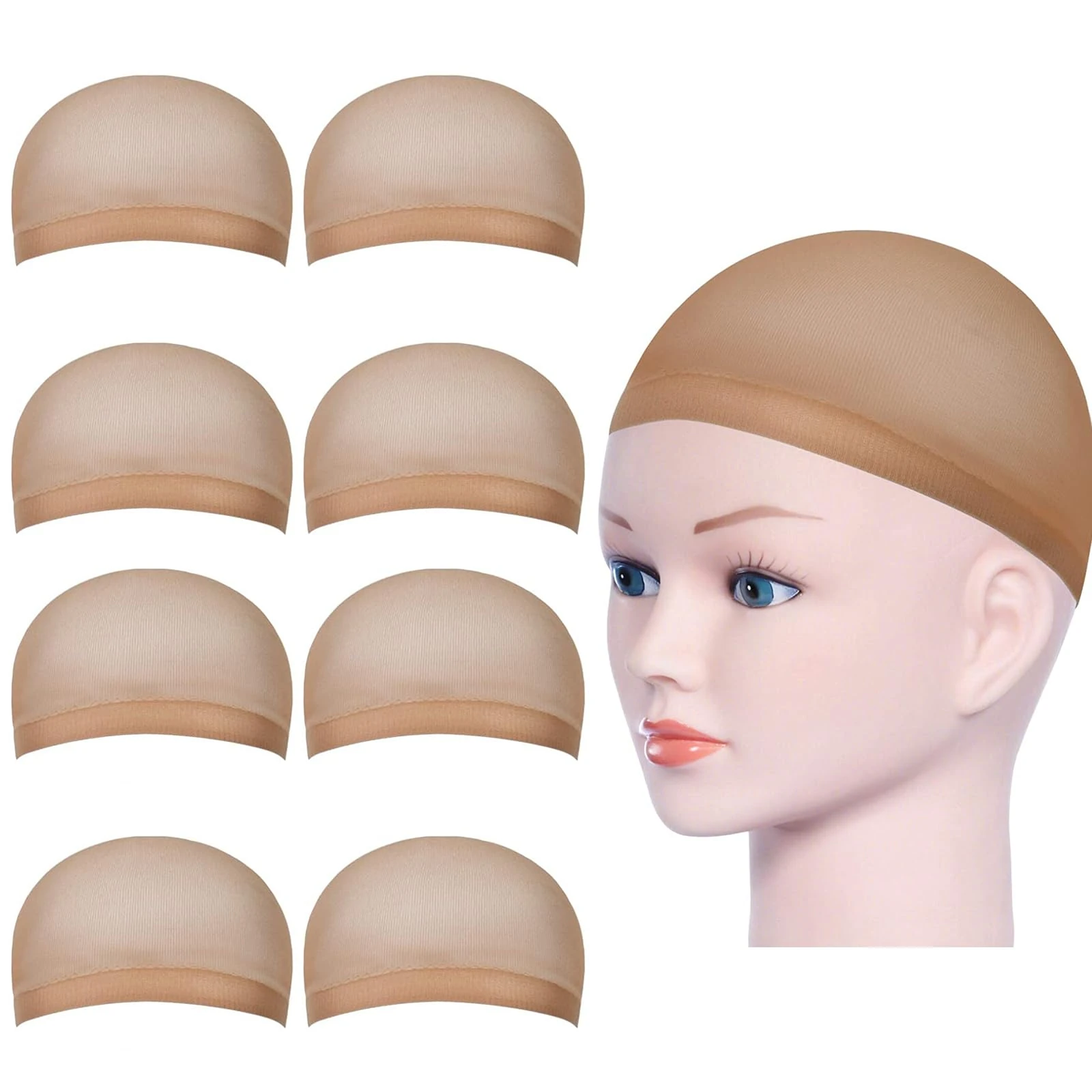URAQT Wig Caps, 8 Pcs Stretchy Nylon Stocking Wig Cap Ultra Thin, Unisex Wig Cap to Hold Wig in Place for Women Men, Breathable Wig Net Cap for Long Short Hair