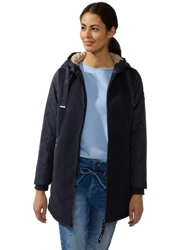 Street One Quilted coat in material mix, Gravity Blue