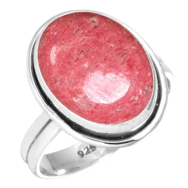 Jeweloporium Pink Thulith Silver Ring Size J 1/2, 925 Sterling Silver Ring for Women, Natural Chunky Oval Gemstone Handmade Jewellery
