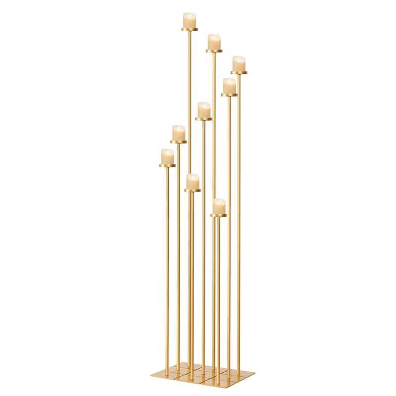 Floor Candelabra Tall 9 Arm Candle Holders for Wedding Centerpiece, 60" Black Metal Candlestick for Pillar Tealight Candles for Party Ceremony Aisle Reception - Image 1