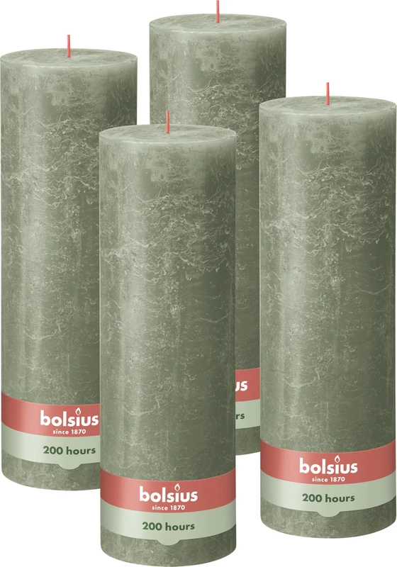 Bolsius Rustic Pillar Candle XXL - Green - Set of 4-30 x 10 cm - Long Burning Time 200 Hours - Unscented - Includes Natural Vegan Wax - Without Palm Oil